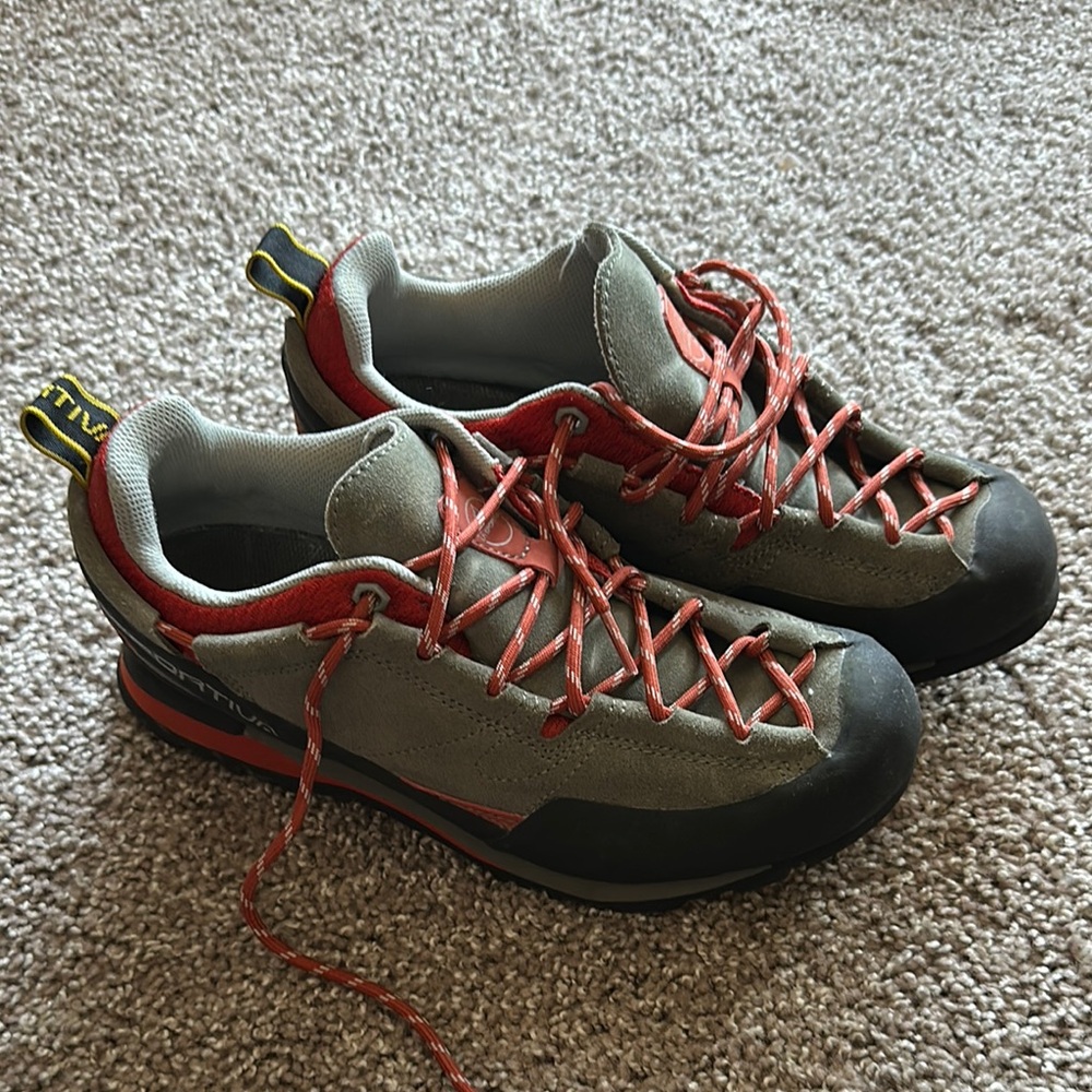 Gray and Red Hiking Shoes